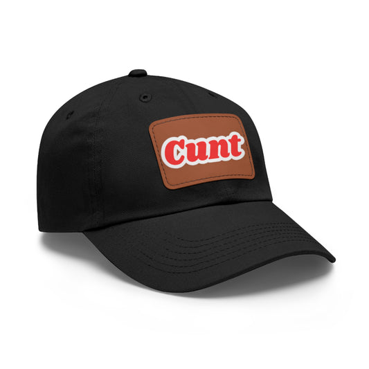 C*UNT Leather Patch Dad Hat — Vintage Rectangle Patch Baseball Cap