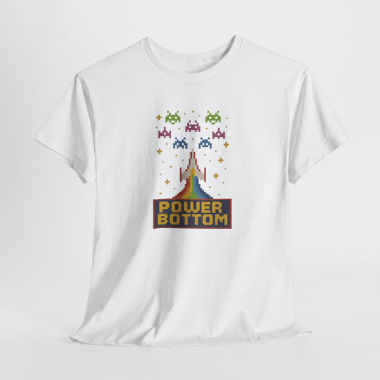Retro Pixel Arcade "POWER BOTTOM" T-Shirt