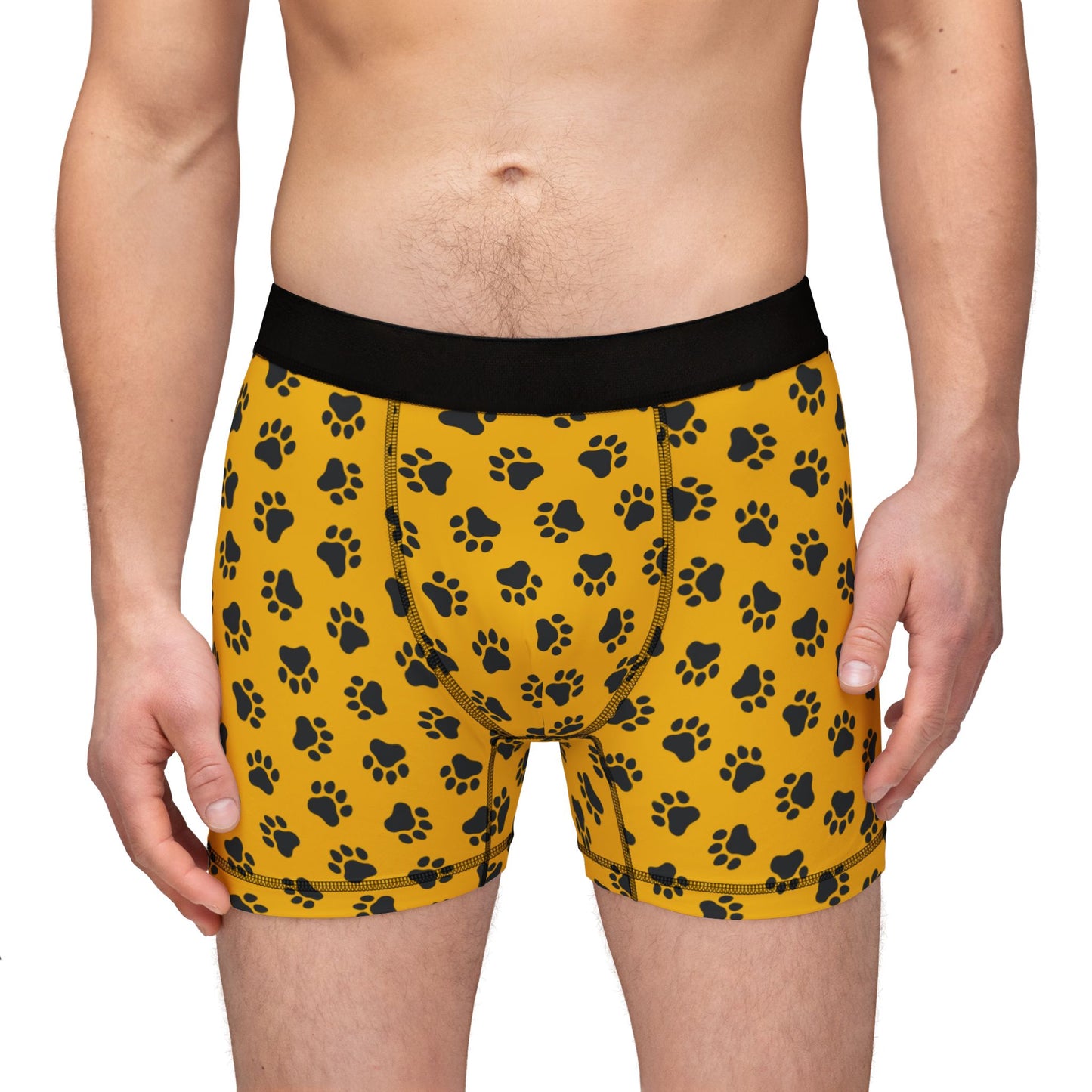 Yellow & Bear Paw Print Boxer Briefs – Bold & Comfortable Men’s Underwear