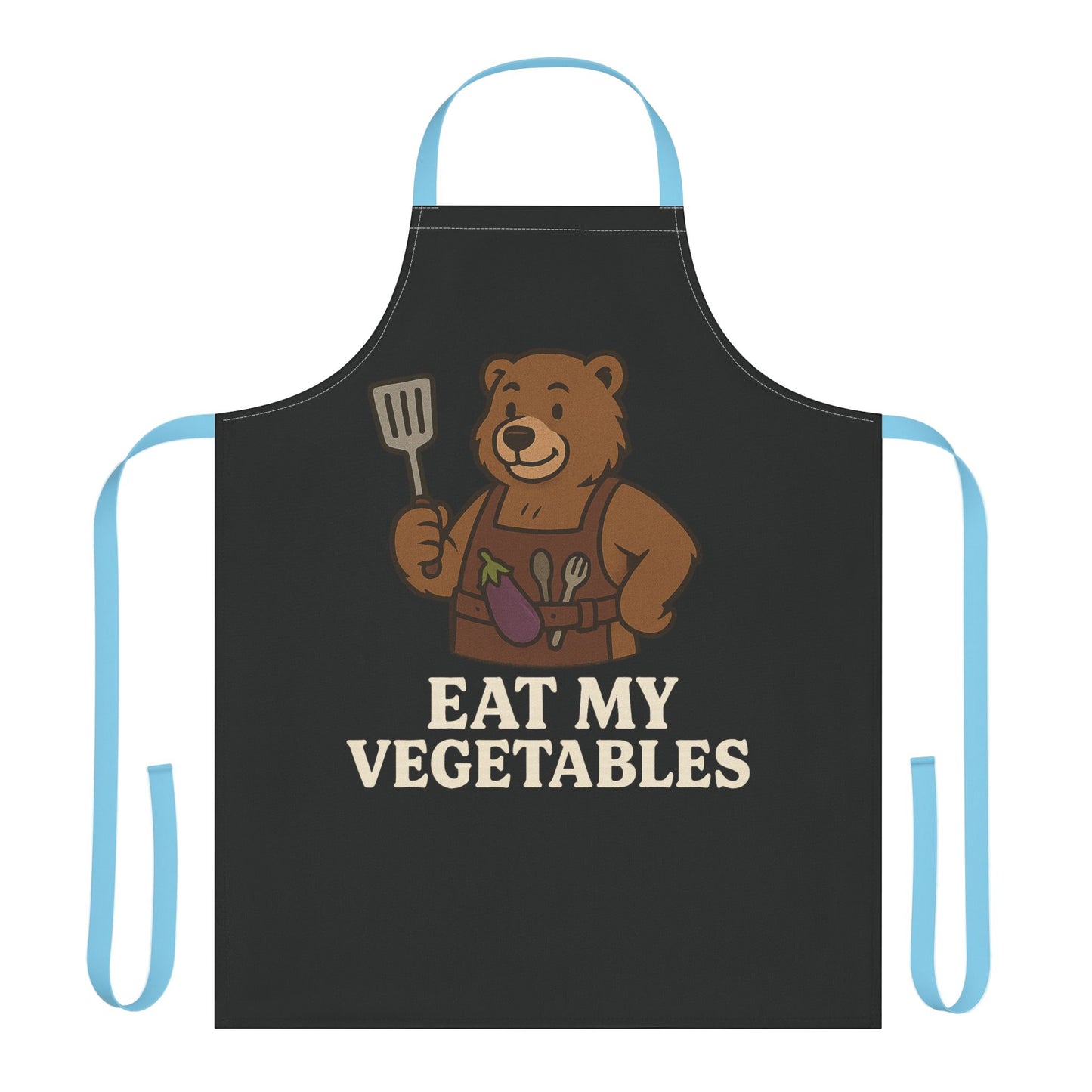 Eat My Vegetables Funny Bear Apron – Gay Bear BBQ Cooking Gift, Kitchen Grilling Apron with Eggplant Design