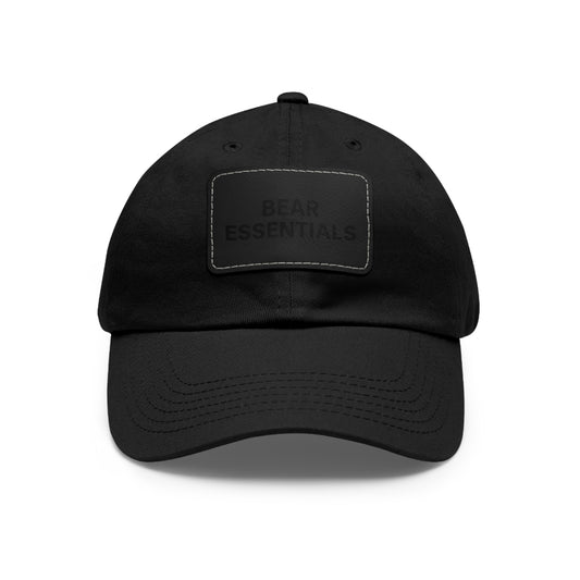 BEAR ESSENTIALS Leather Patch Dad Hat — Vintage Rectangle Patch Baseball Cap