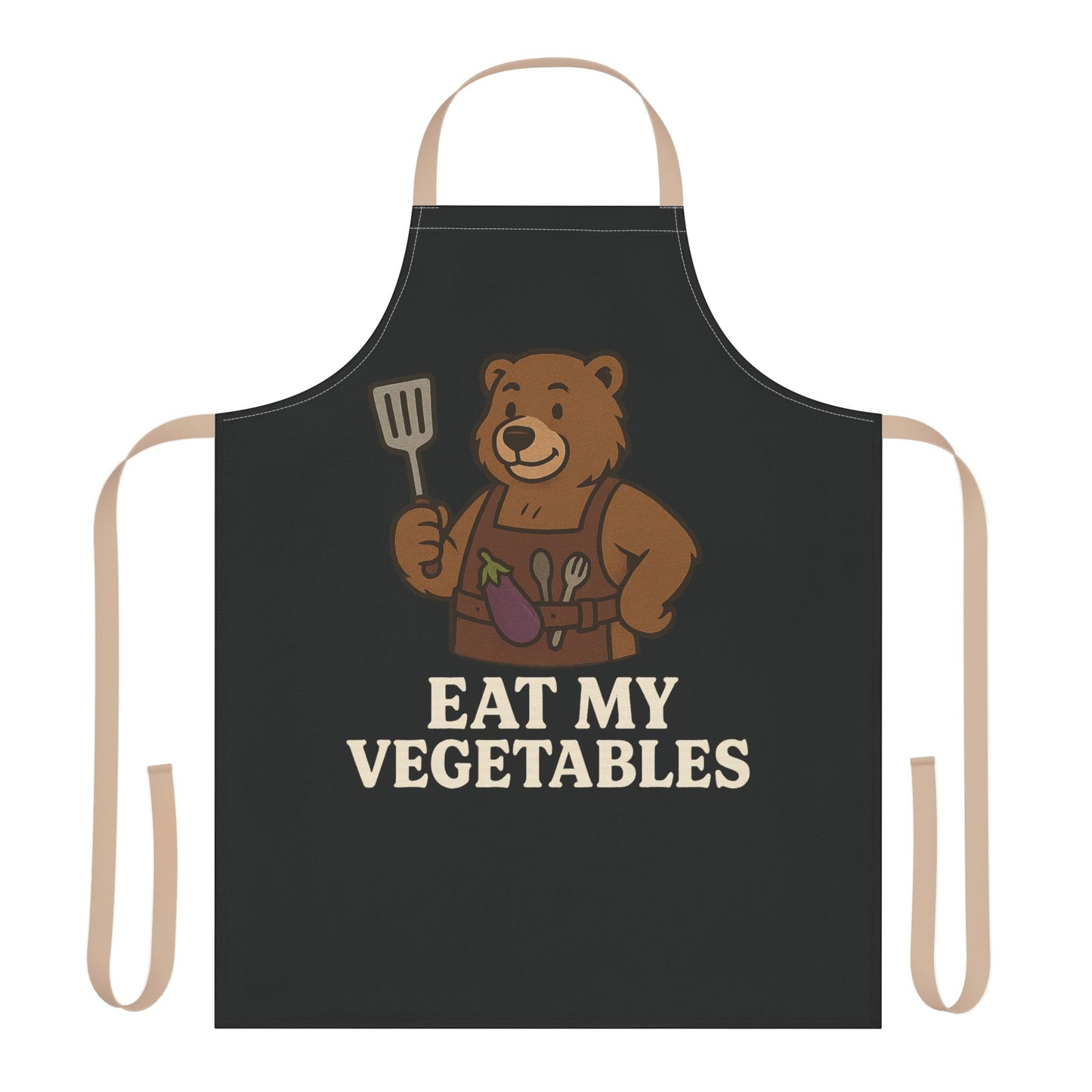 Eat My Vegetables Funny Bear Apron – Gay Bear BBQ Cooking Gift, Kitchen Grilling Apron with Eggplant Design