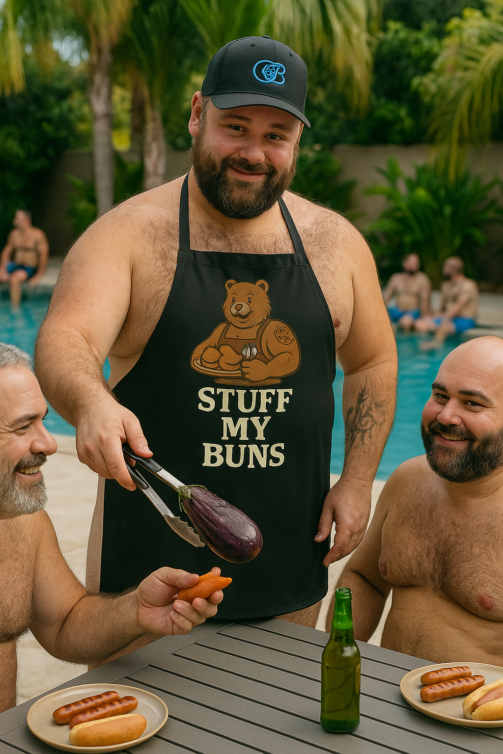 Meat Daddy Bear Apron – Funny Gay BBQ Pool Party Apron