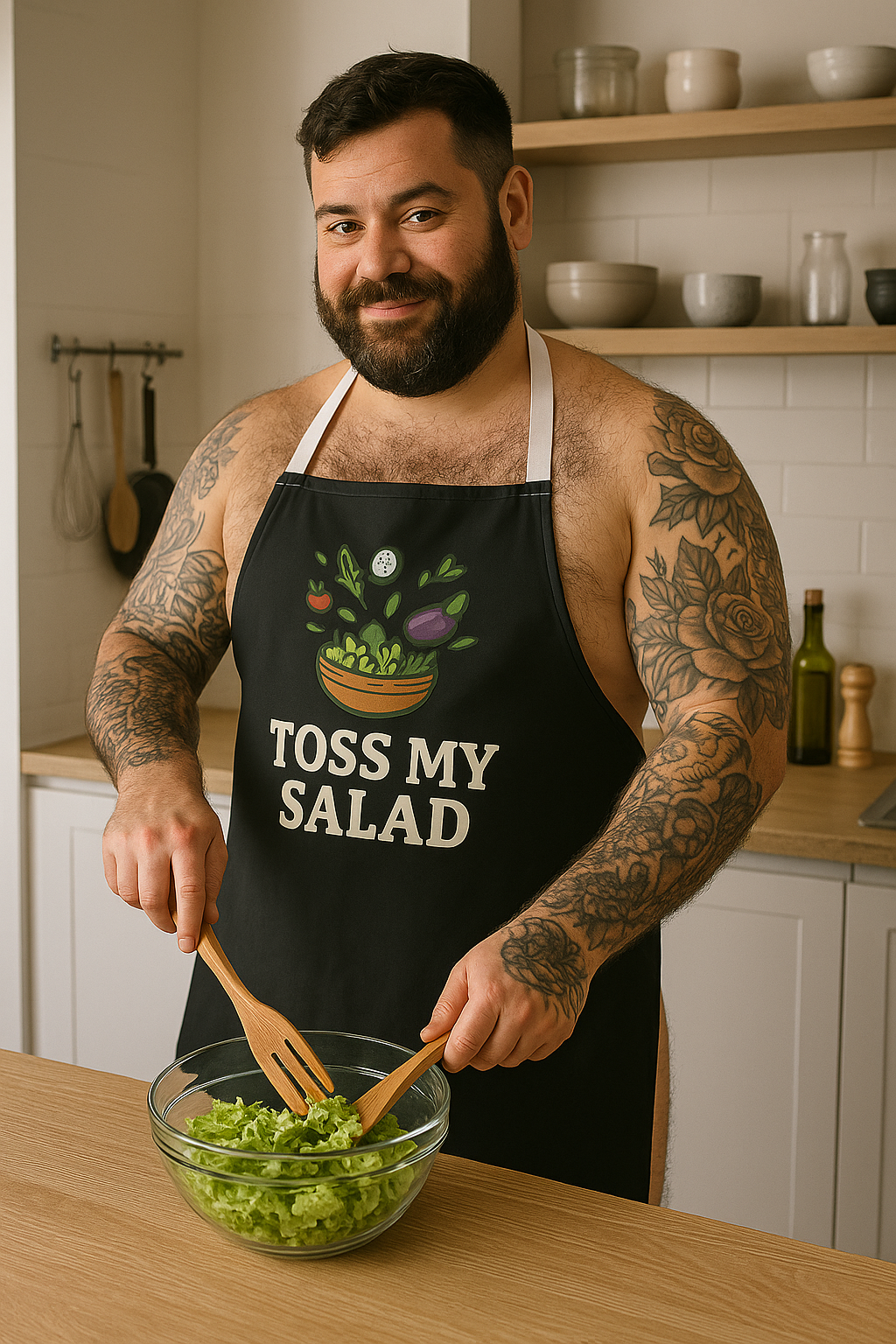 Toss My Salad Apron – Funny Bear Gay Kitchen BBQ Cooking Gift