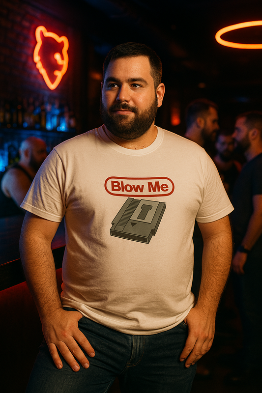 Blow Me Retro Gaming T-Shirt | Funny Vintage NES Cartridge Tee for Bears & Gamers