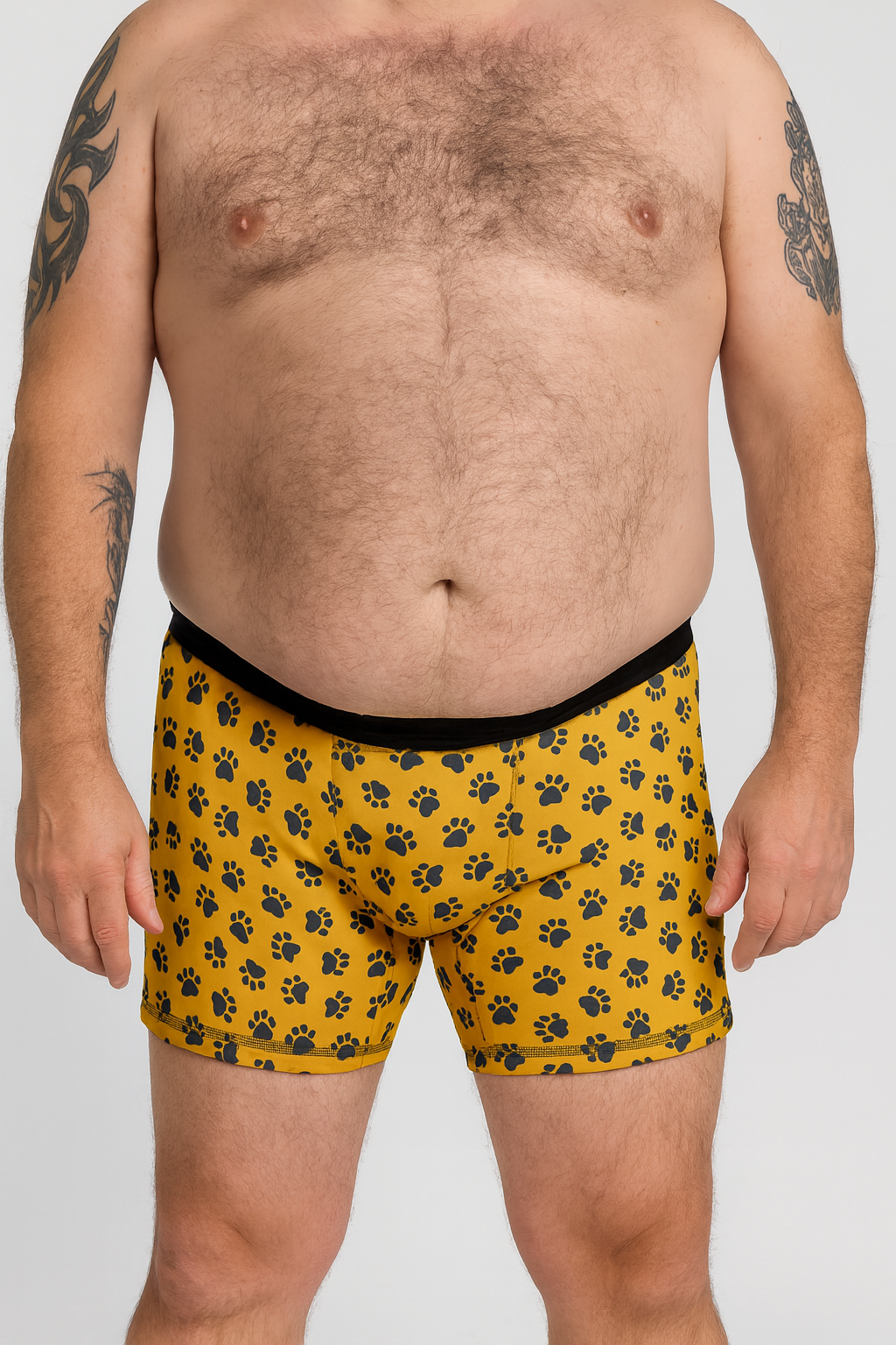 Yellow & Bear Paw Print Boxer Briefs – Bold & Comfortable Men’s Underwear