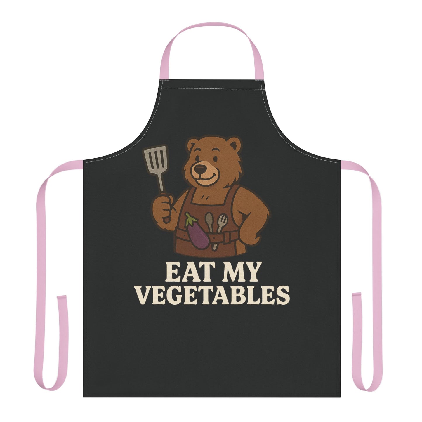 Eat My Vegetables Funny Bear Apron – Gay Bear BBQ Cooking Gift, Kitchen Grilling Apron with Eggplant Design