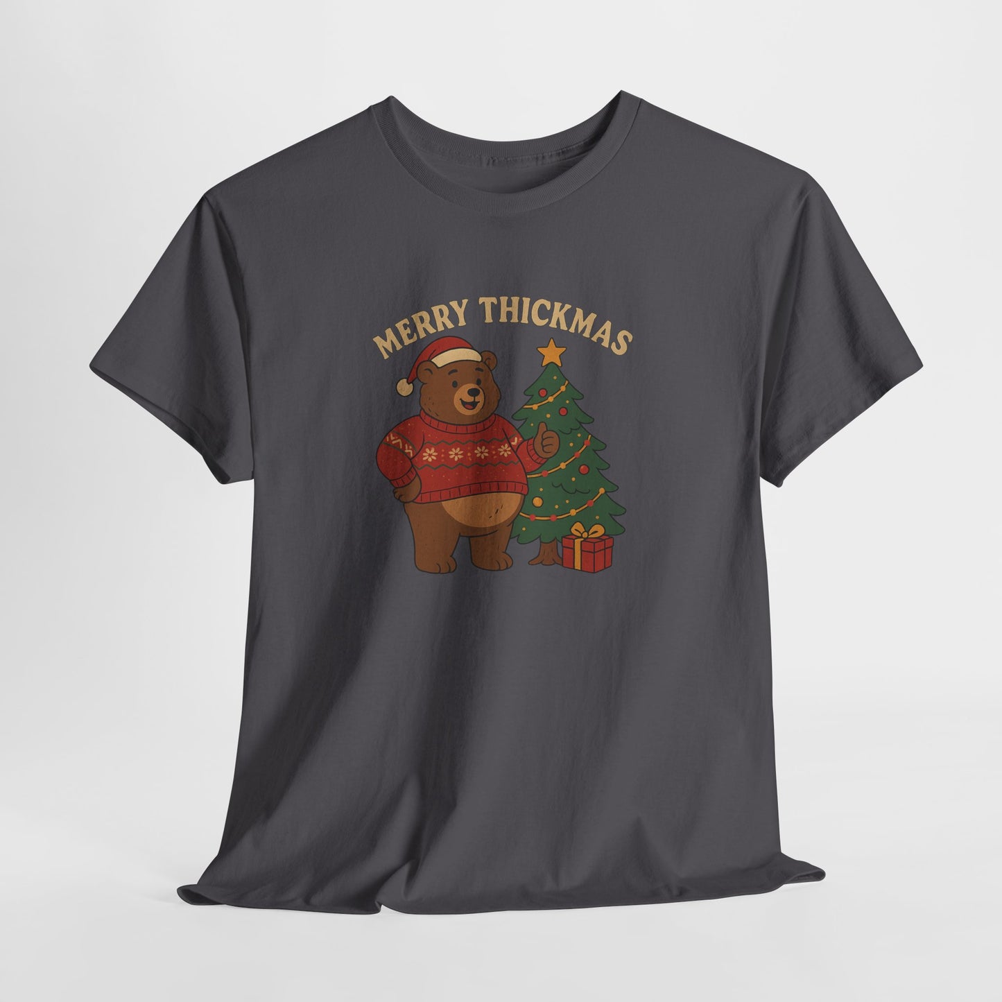 Merry Thickmas Bear Christmas T-Shirt | Funny Chubby Bear Holiday Sweater Design