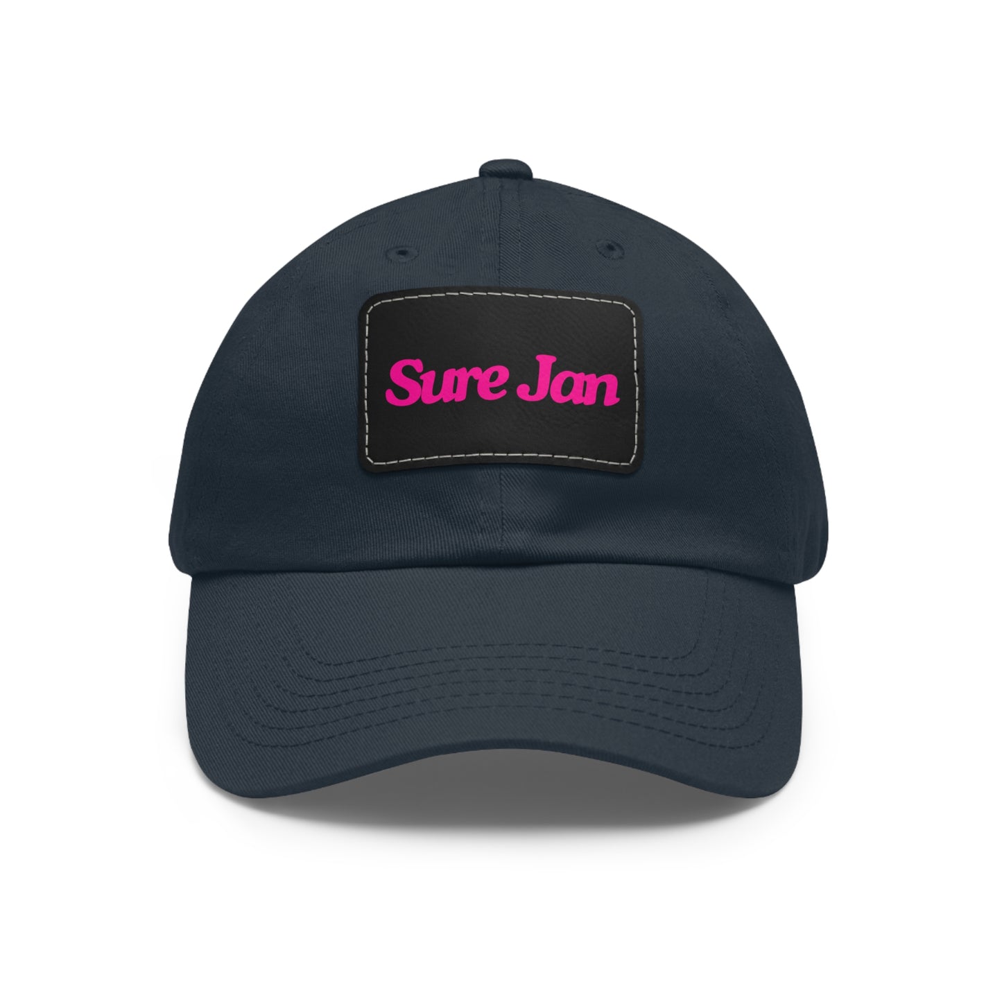 Sure Jan Leather Patch Dad Hat — Vintage Rectangle Patch Baseball Cap