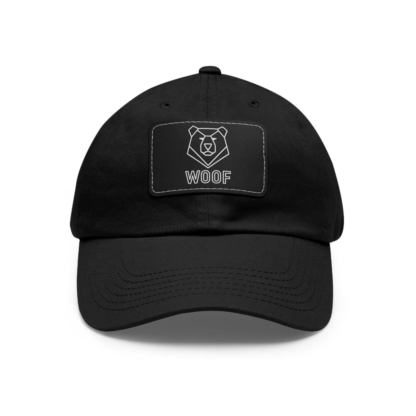 WOOF Leather Patch Dad Hat — Vintage Rectangle Patch Baseball Cap