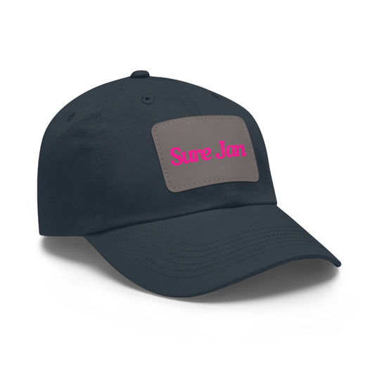 Sure Jan Leather Patch Dad Hat — Vintage Rectangle Patch Baseball Cap