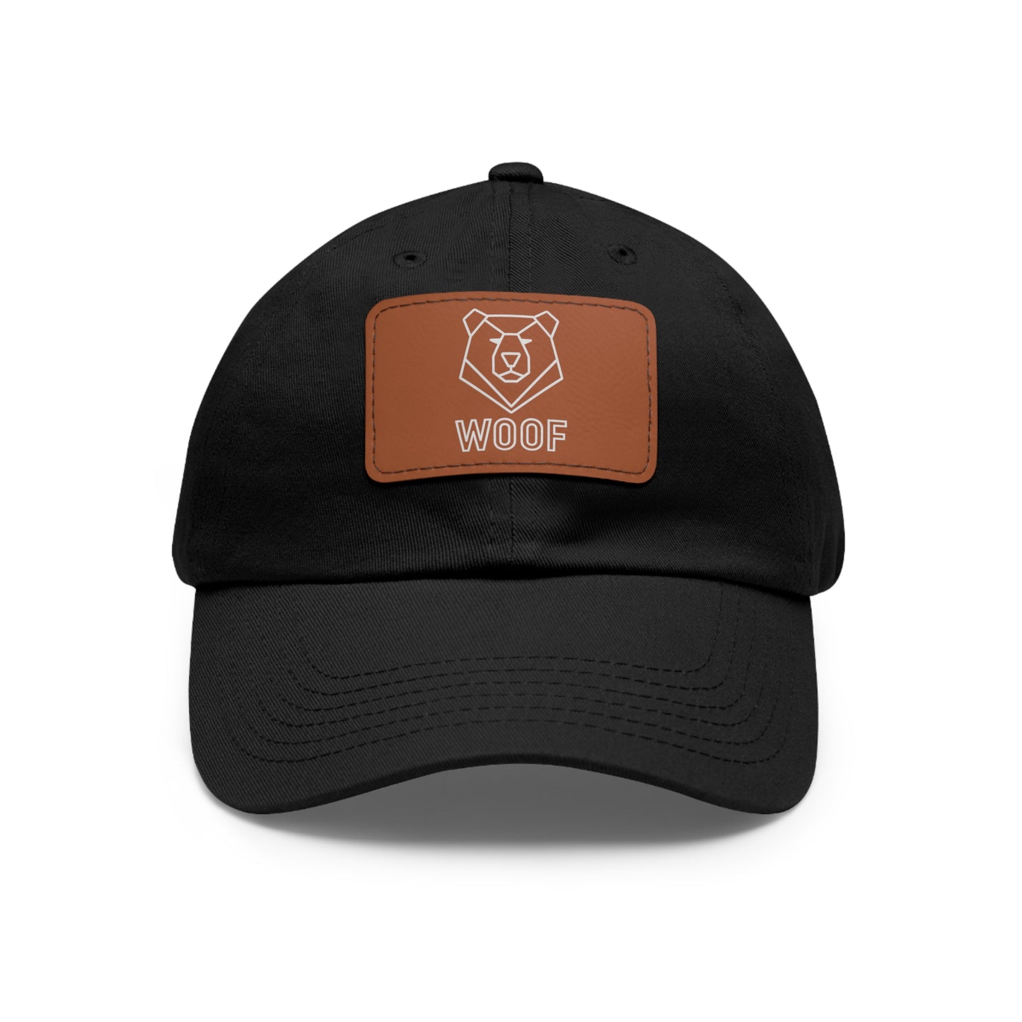 WOOF Leather Patch Dad Hat — Vintage Rectangle Patch Baseball Cap