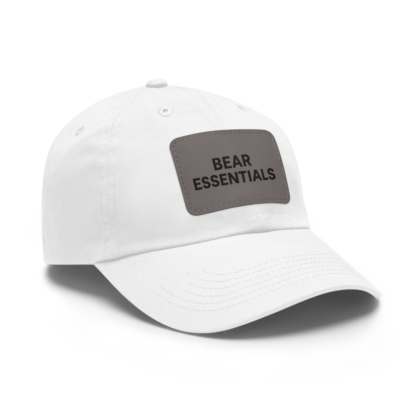 BEAR ESSENTIALS Leather Patch Dad Hat — Vintage Rectangle Patch Baseball Cap