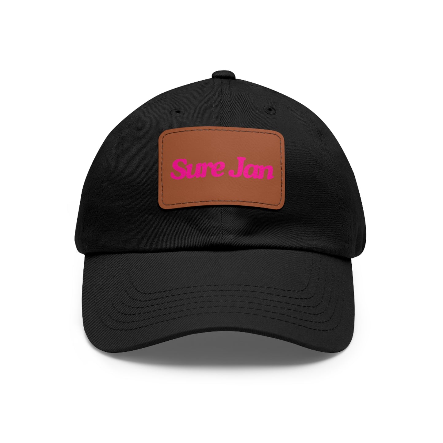 Sure Jan Leather Patch Dad Hat — Vintage Rectangle Patch Baseball Cap