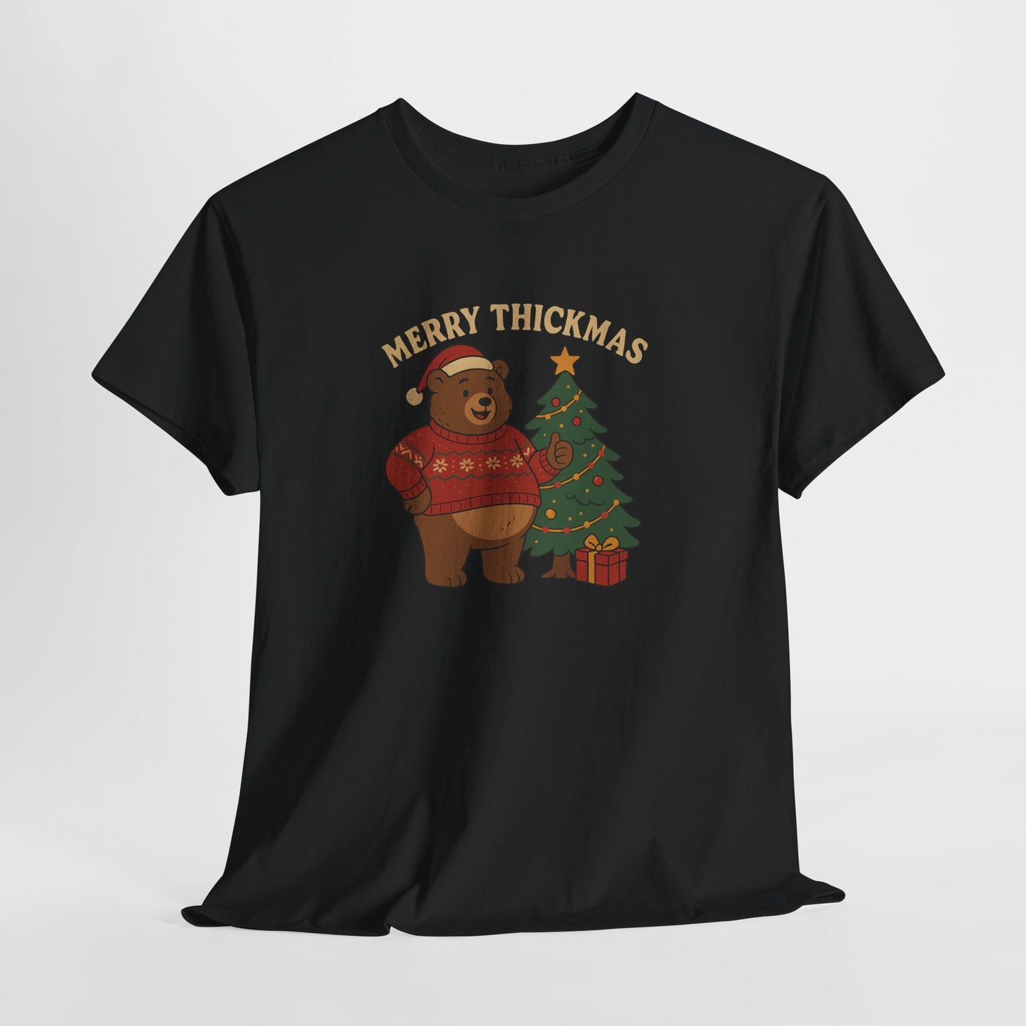 Merry Thickmas Bear Christmas T-Shirt | Funny Chubby Bear Holiday Sweater Design