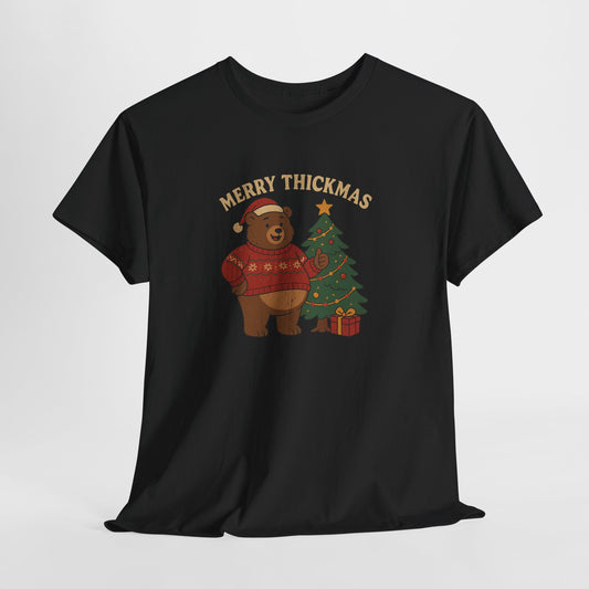 Merry Thickmas Bear Christmas T-Shirt | Funny Chubby Bear Holiday Sweater Design
