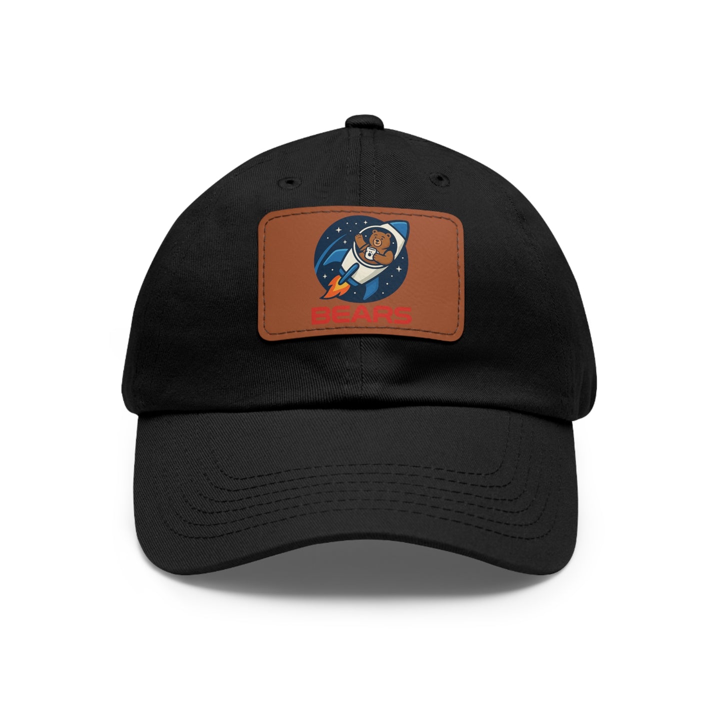 Space Bear Leather Patch Dad Hat — Vintage Rectangle Patch Baseball Cap