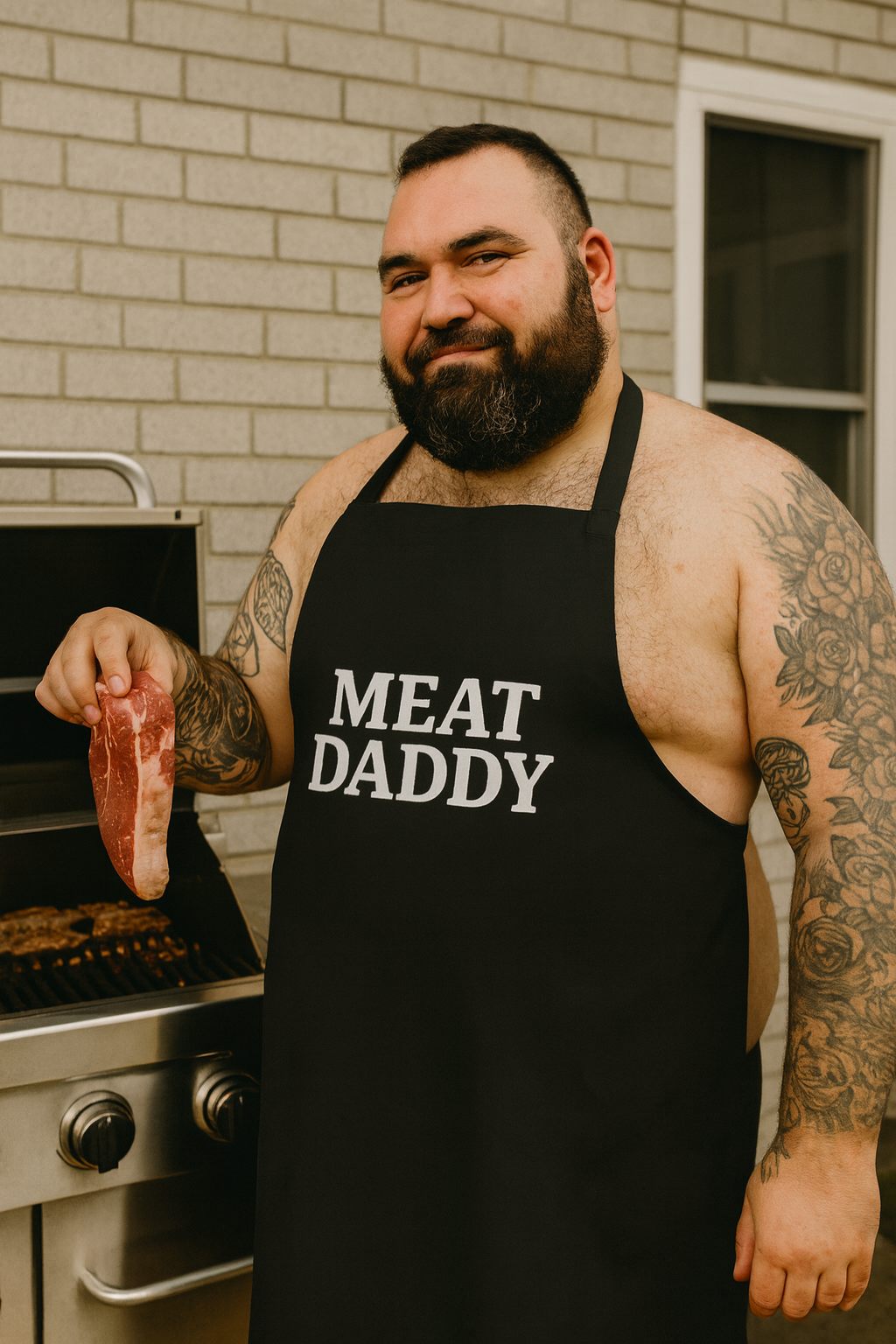 Meat Daddy Apron – Funny Gay Bear BBQ Apron, Chubby Daddy Cooking Gift, Pride Kitchen Grilling Gear