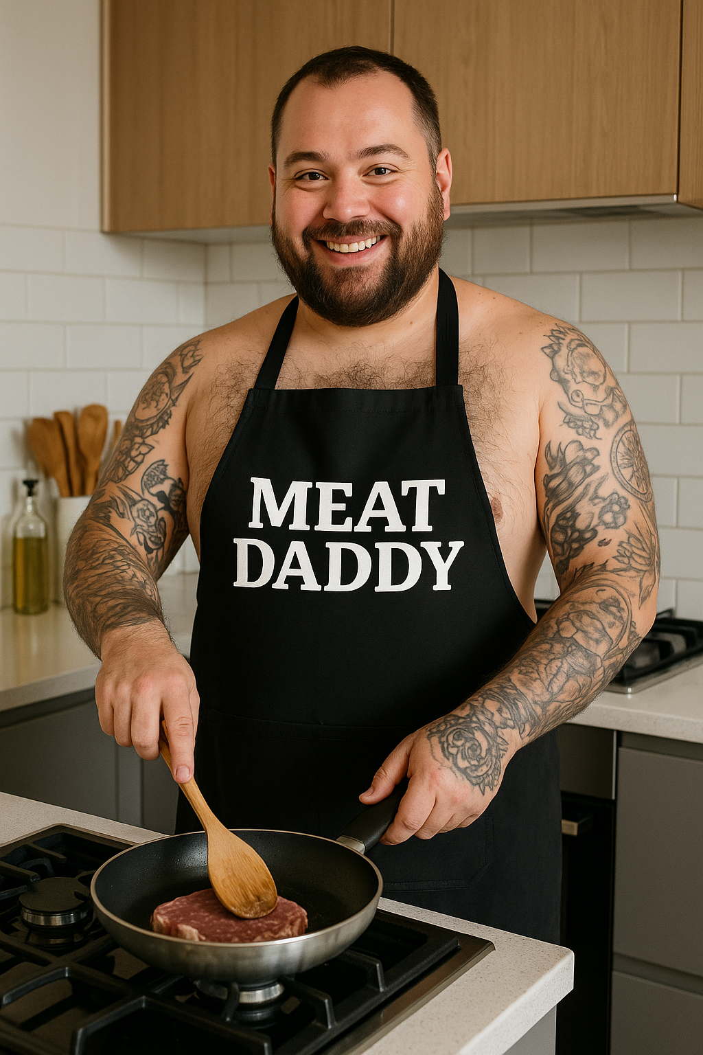 Meat Daddy Apron – Funny Gay Bear BBQ Apron, Chubby Daddy Cooking Gift, Pride Kitchen Grilling Gear