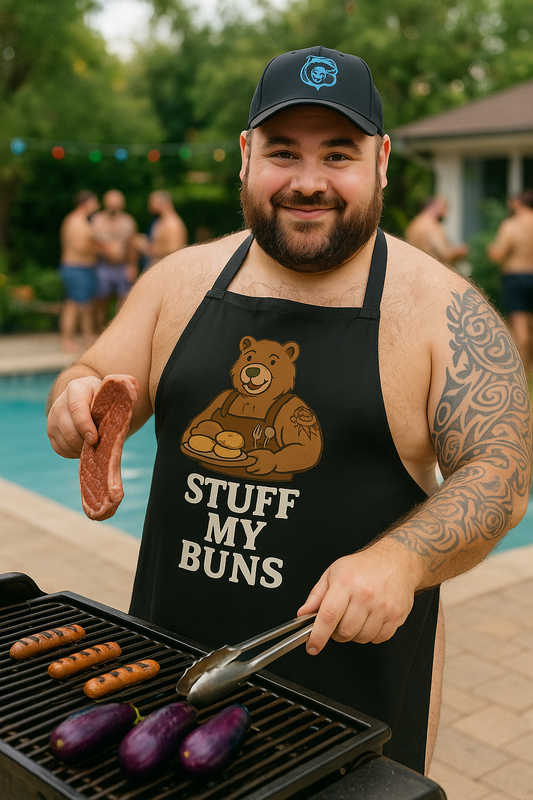 Meat Daddy Bear Apron – Funny Gay BBQ Pool Party Apron