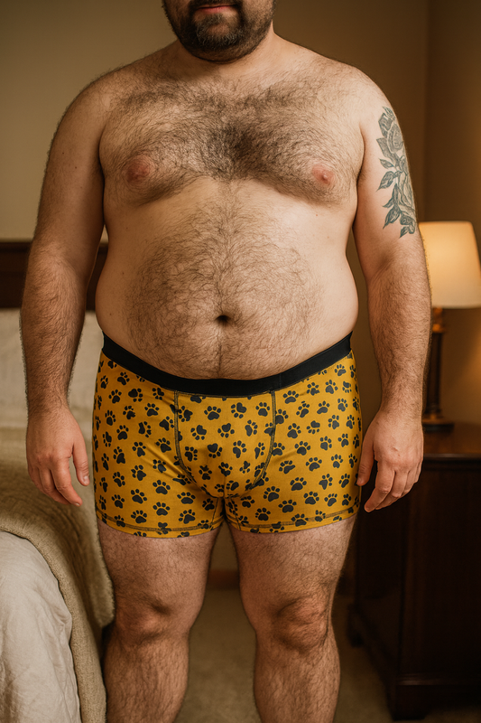 Yellow & Bear Paw Print Boxer Briefs – Bold & Comfortable Men’s Underwear