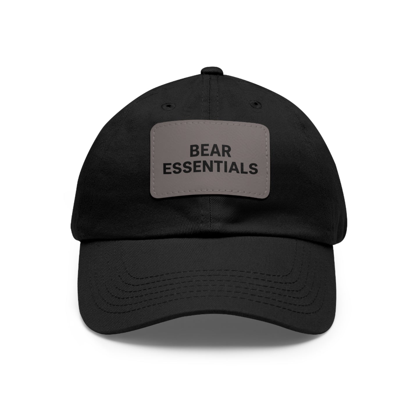 BEAR ESSENTIALS Leather Patch Dad Hat — Vintage Rectangle Patch Baseball Cap