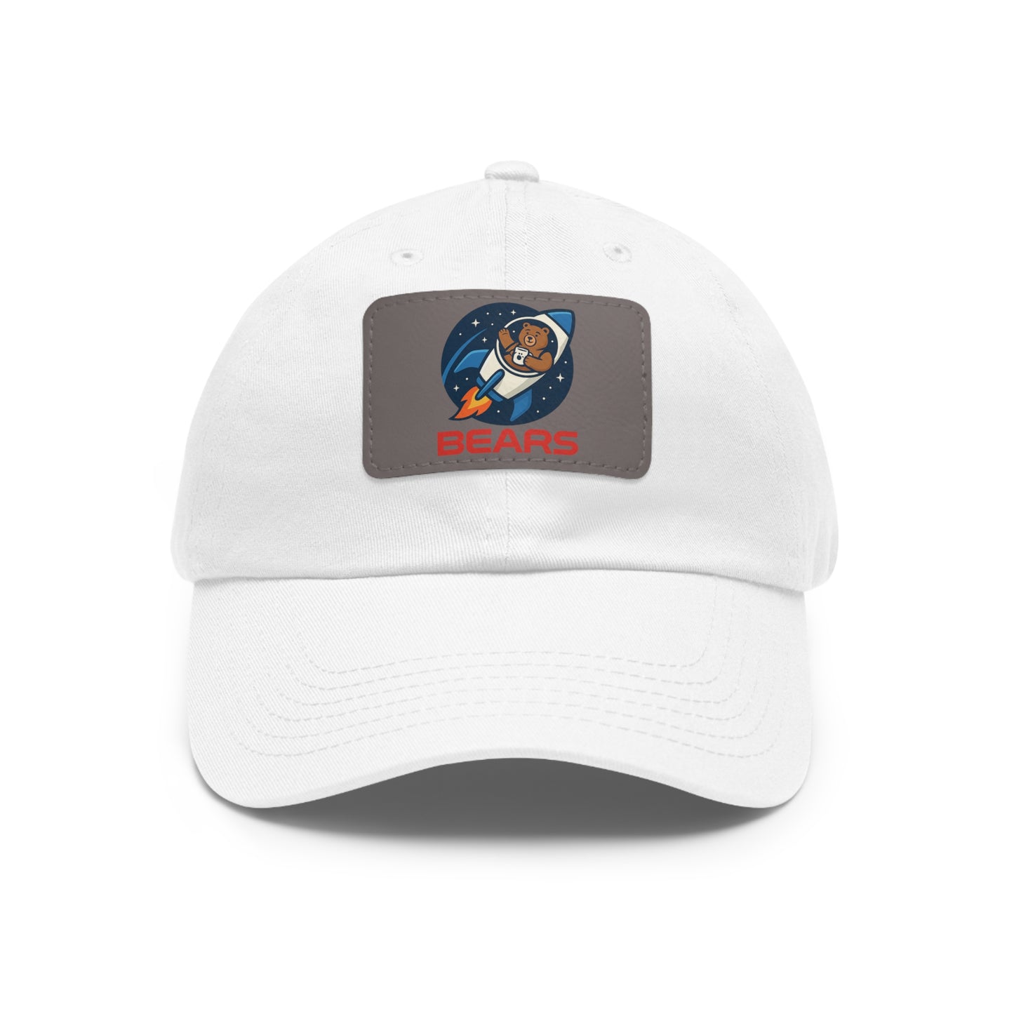 Space Bear Leather Patch Dad Hat — Vintage Rectangle Patch Baseball Cap