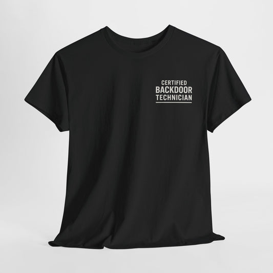 Certified Backdoor Technician Unisex Heavy Cotton Tee, Funny Tech Shirt, Gift for IT Professionals, Casual Wear, Geeky T-Shirt