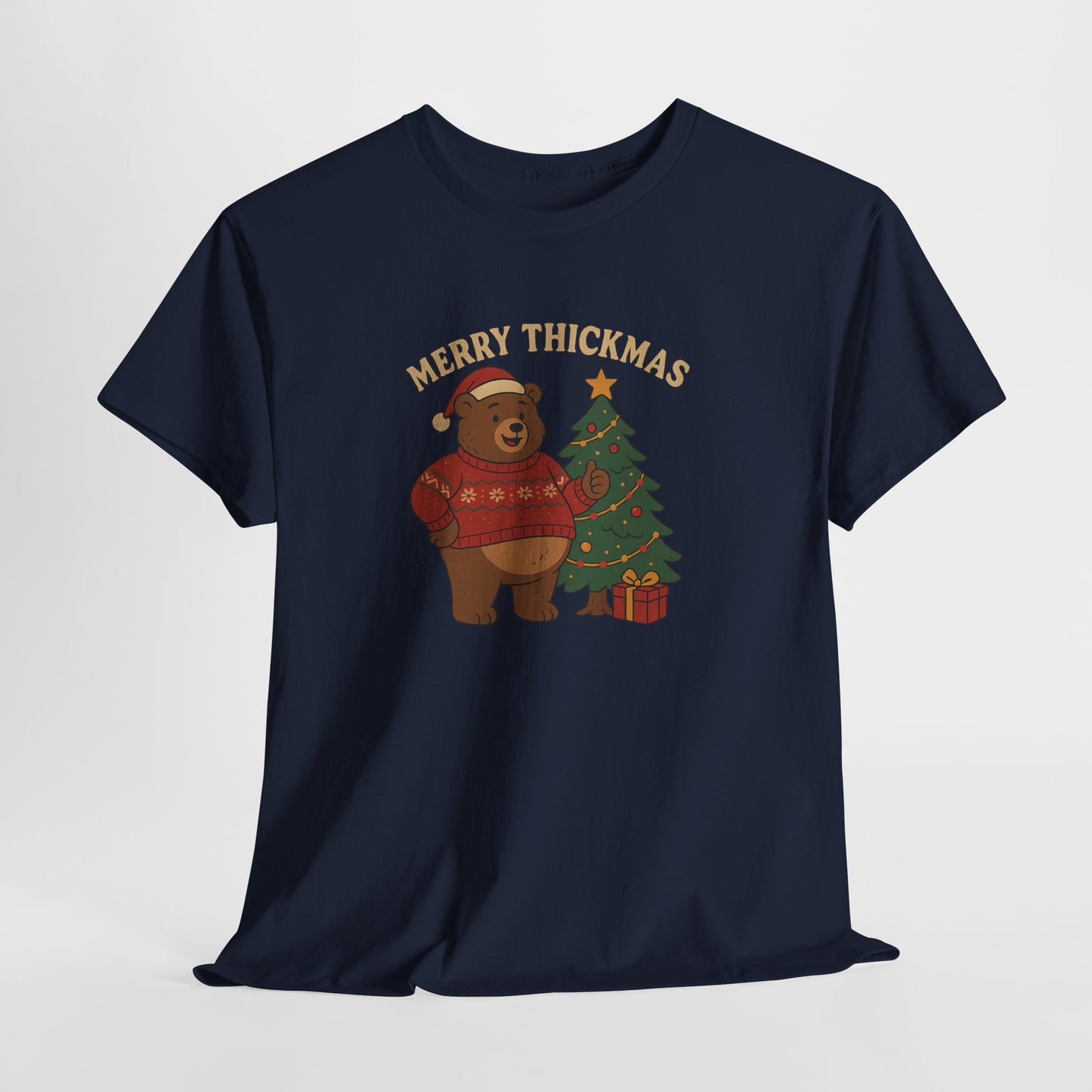 Merry Thickmas Bear Christmas T-Shirt | Funny Chubby Bear Holiday Sweater Design