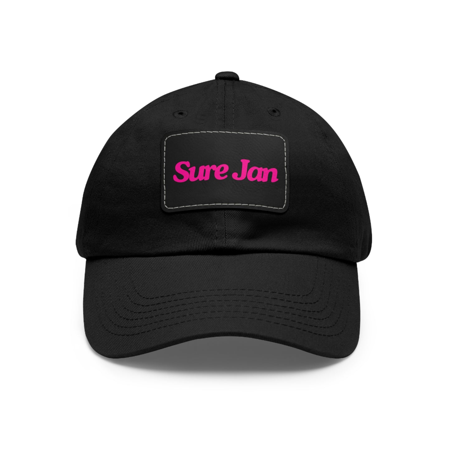 Sure Jan Leather Patch Dad Hat — Vintage Rectangle Patch Baseball Cap