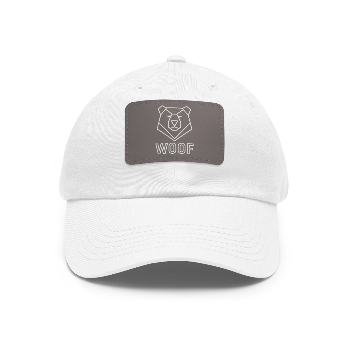 WOOF Leather Patch Dad Hat — Vintage Rectangle Patch Baseball Cap