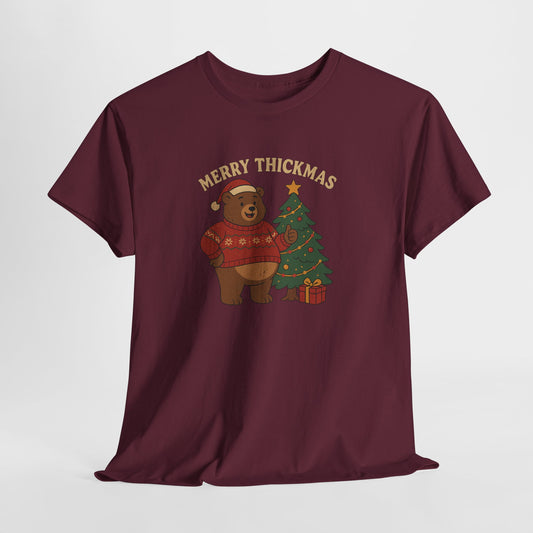 Merry Thickmas Bear Christmas T-Shirt | Funny Chubby Bear Holiday Sweater Design