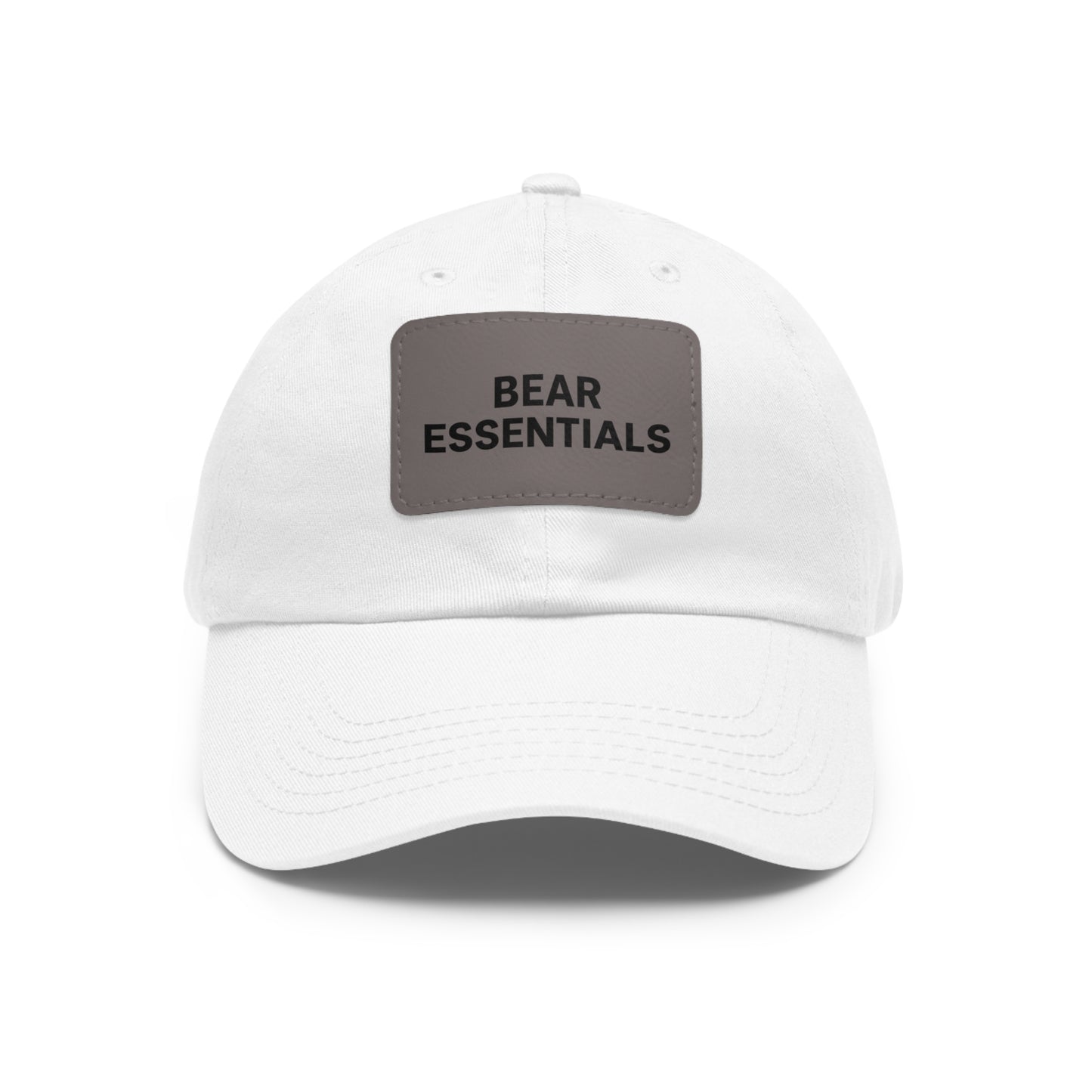 BEAR ESSENTIALS Leather Patch Dad Hat — Vintage Rectangle Patch Baseball Cap