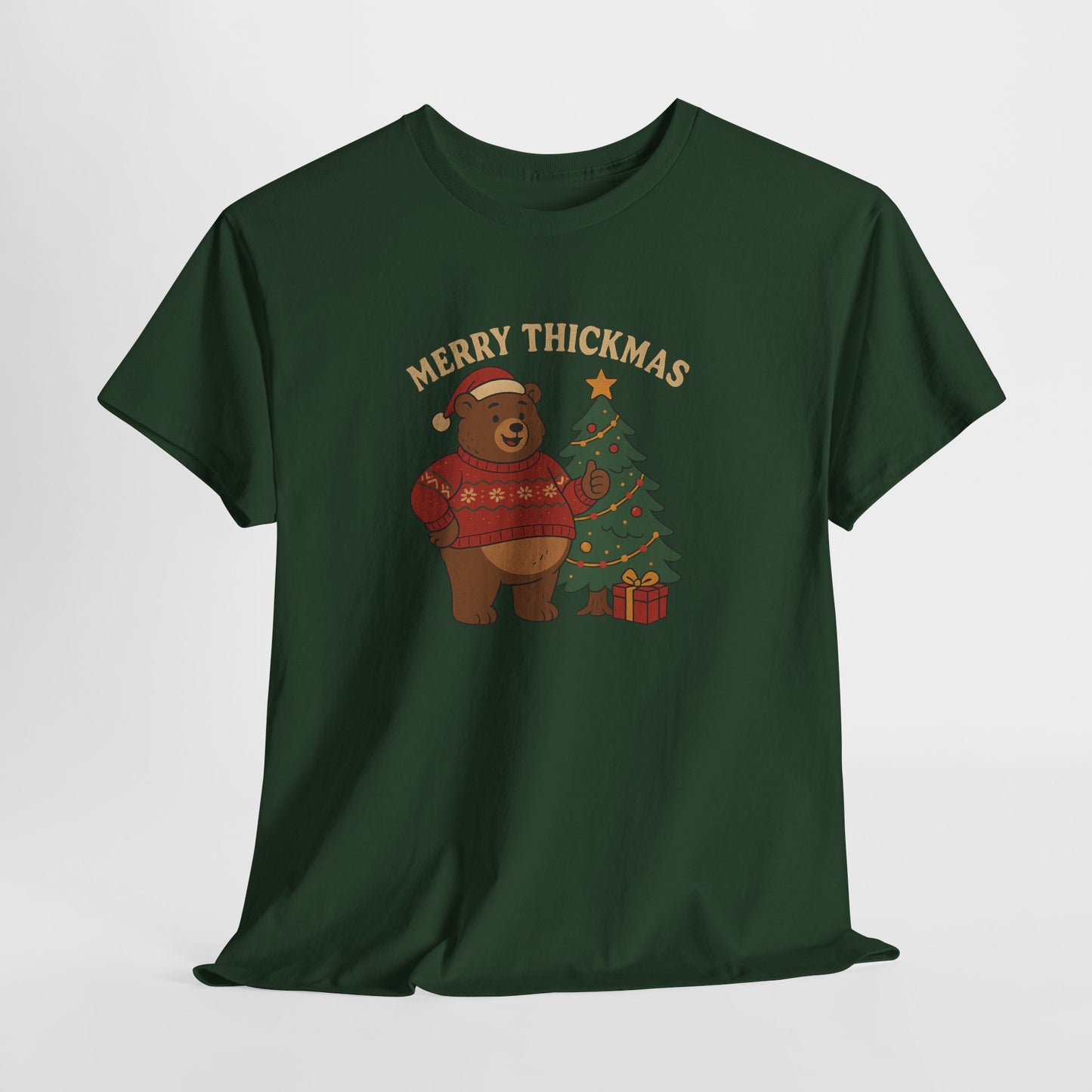 Merry Thickmas Bear Christmas T-Shirt | Funny Chubby Bear Holiday Sweater Design