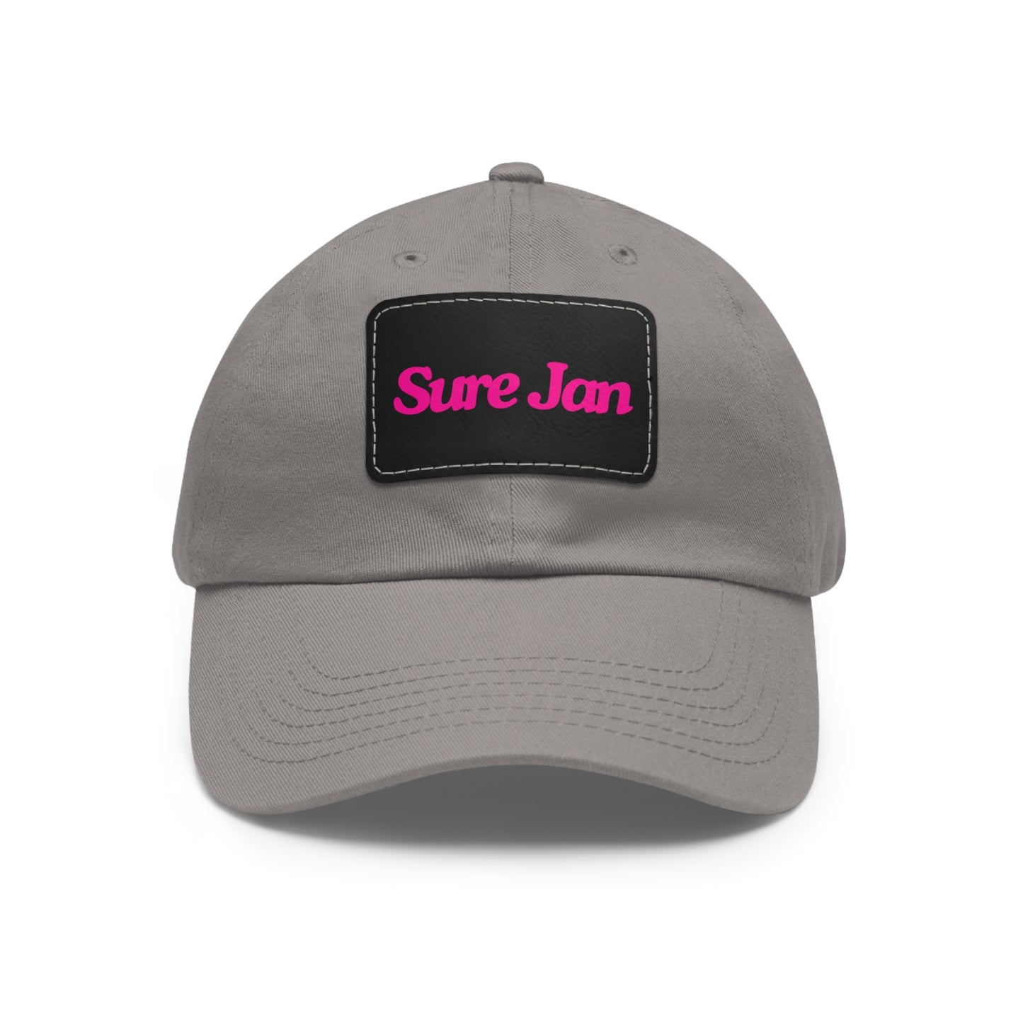 Sure Jan Leather Patch Dad Hat — Vintage Rectangle Patch Baseball Cap