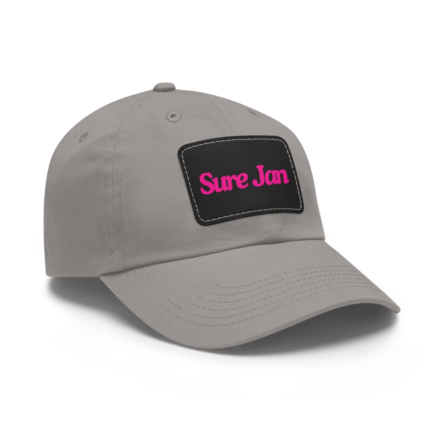 Sure Jan Leather Patch Dad Hat — Vintage Rectangle Patch Baseball Cap