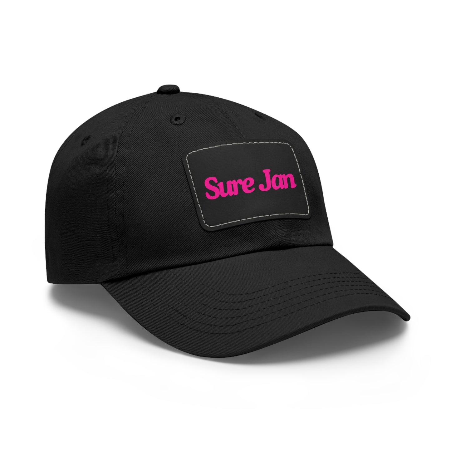 Sure Jan Leather Patch Dad Hat — Vintage Rectangle Patch Baseball Cap