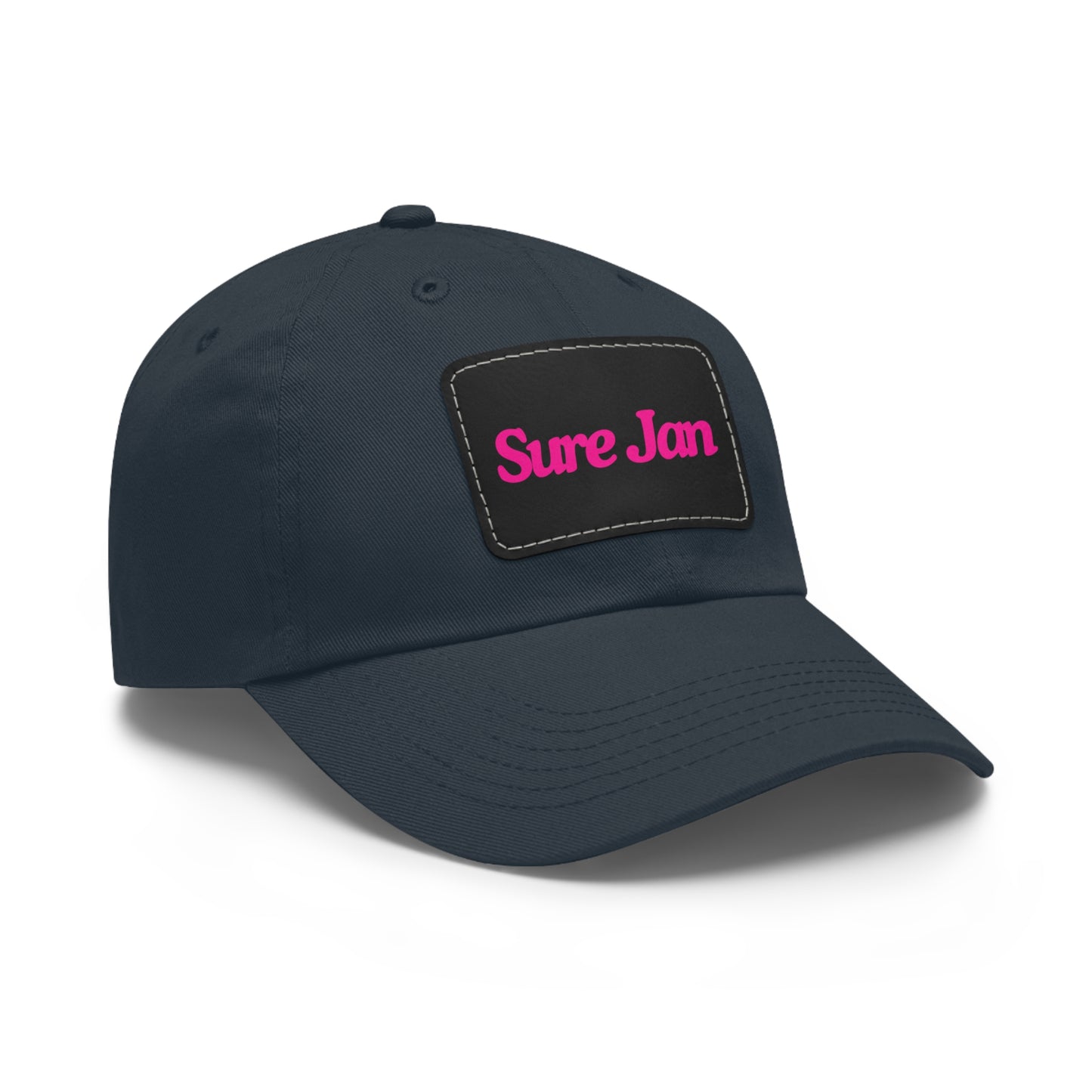 Sure Jan Leather Patch Dad Hat — Vintage Rectangle Patch Baseball Cap