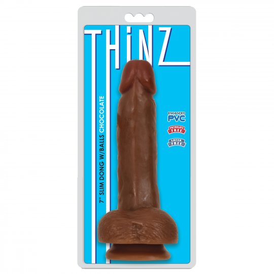 Thinz 7 Inch Slim Dildo with Balls - Dark