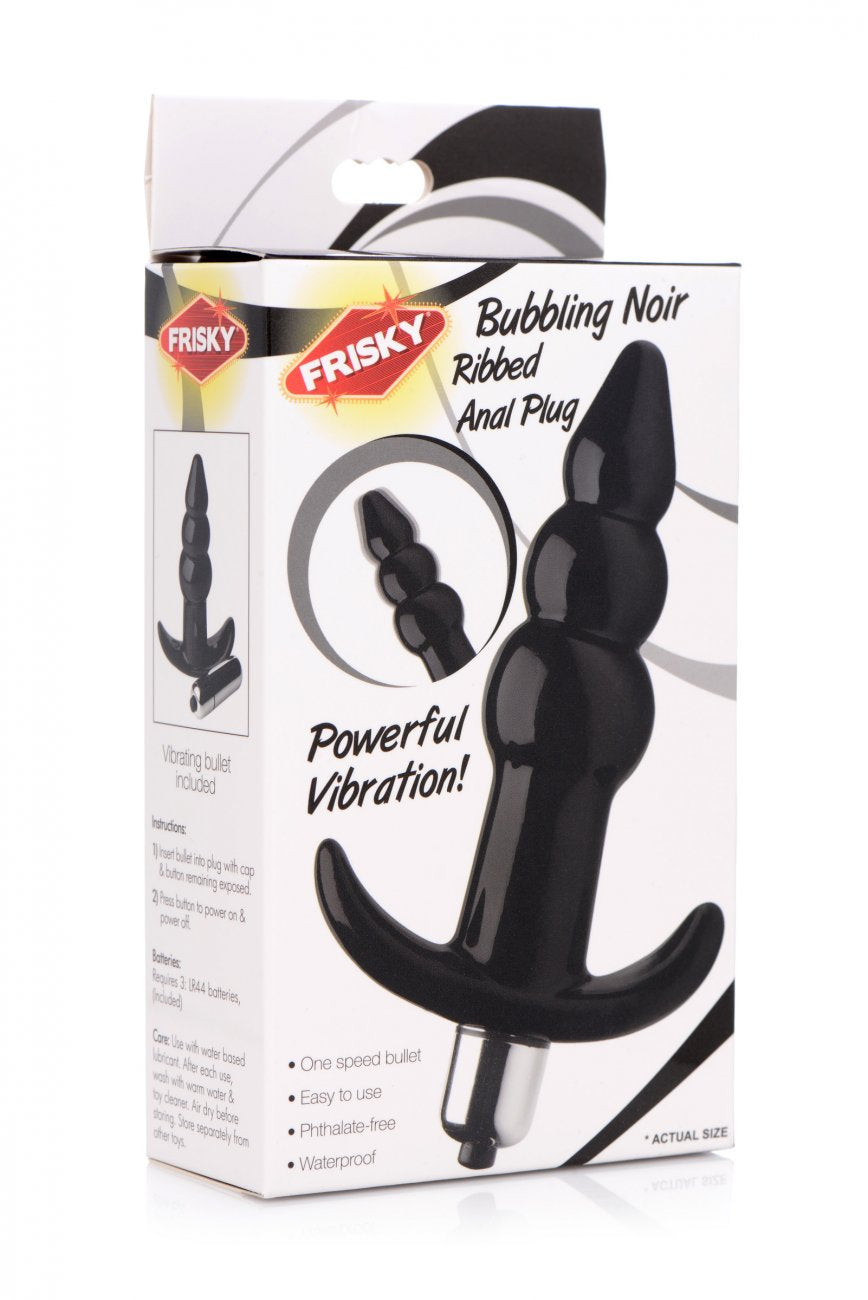 Ribbed Vibrating Butt Plug - Black